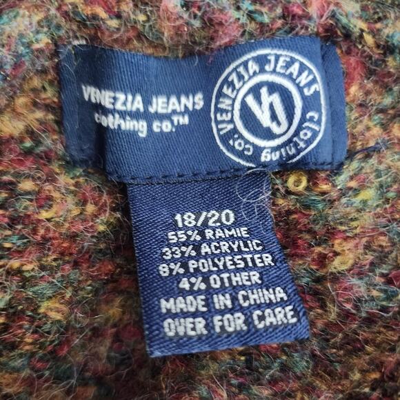 Venezia Jeans Multicolored Full Zip Ramie Blend Hooded Sweater Plus 18/20 - Picture 6 of 6